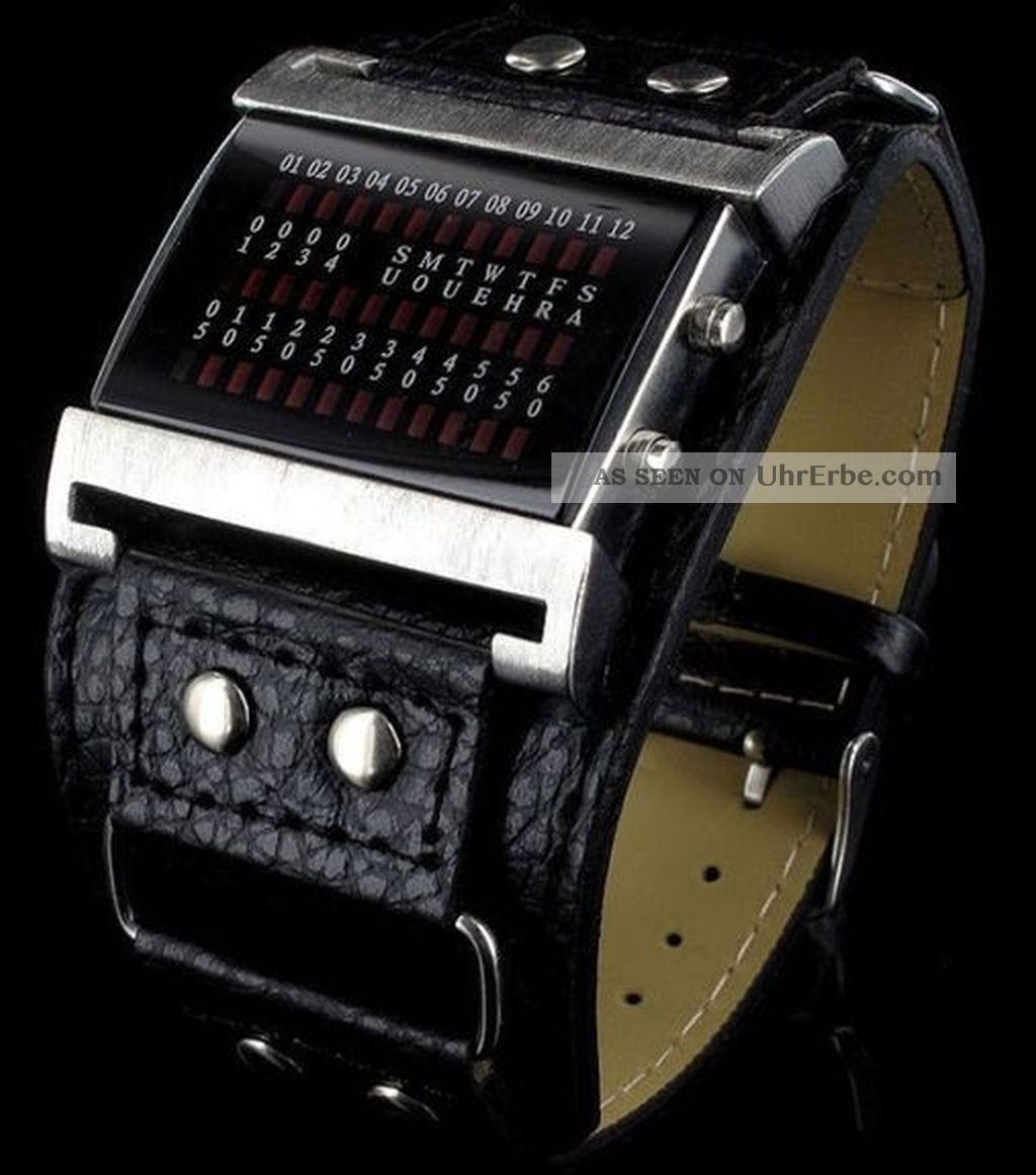 Digitale Matrix 2000 Led Rot Armbanduhr Leder Xxl Herrenuhr Armbanduhren Bild