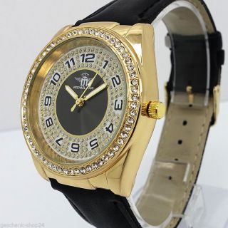 Damen Armband Uhr Mit Strass Quarz Gold Trend Mode Design Watch Damenuhr Bild