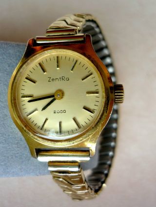 Uhr Armbanduhr Zentra 2000 Handaufzug Mechanisch Gold Edelstahl Elasto - Flex Bild
