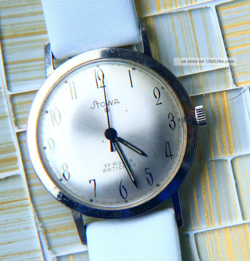 Stowa Elegante Flache 1950er Vintage Dresswatch,  Silberfarbenes Zifferblatt Armbanduhren Bild
