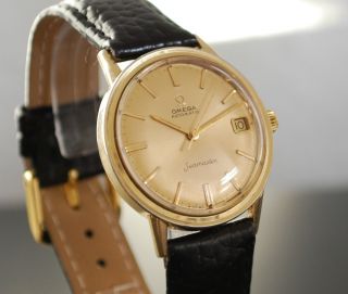 Omega Seamaster Vintage 14k Gold Gehäuse Automatik Herren Armbanduhr Bild