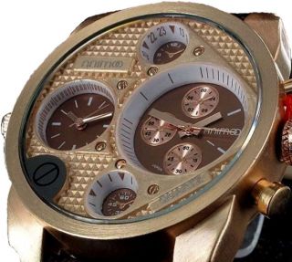 Animoo Dual Time Leder Herrenuhr 2 Zeitzonen Armbanduhr In Braun RosÉ Bild