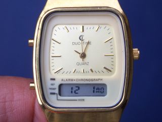 Seltener Duo Time Herren Chronograph Armbanduhr Gut Erhalten Läuft Gut Bild