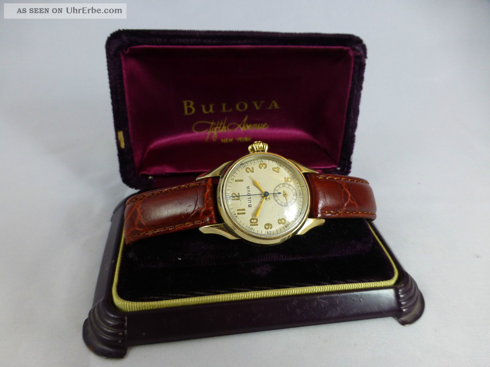 Bulova Eindrückerchronograph Kal.  10ah Handaufzug,  Vergold.  Geh. ,  Box,  Vintage1920 - 70 Armbanduhren Bild