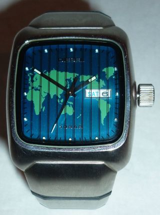 Diesel Uhr Weltkarte Dz 2007 Türkis/grün Sammlerwert Edelstahl,  Datum,  Watch Bild
