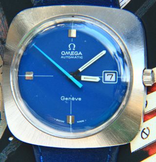 Omega Genève Elegant - Dynamische Große Vintage 1970er Hau Blau/stahl,  Automatik Bild