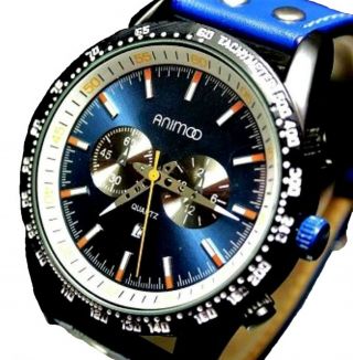 Animoo Leder Armbanduhr Mit Stil Blaue Leder Herrenuhr Datum Bild