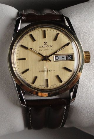 Vintage Armbanduhr Automatic Edox Kingstar In Edelstahl –cal.  2879 - Daydate Bild