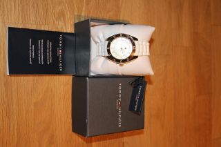 Tommy Hilfiger Uhr Armbanduhr Für Damen Weiß Gold Klassisch Bild