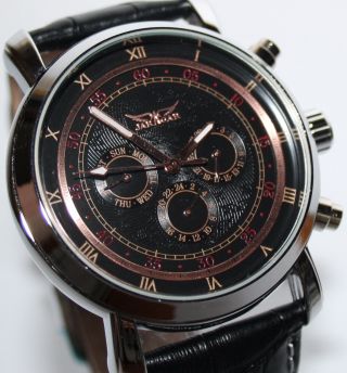 Jaragar Herrenuhr Leder Armband Uhr Red&black Geschenk Automatik Mechanisch Bild