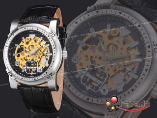 Fafada Mechanisch Automatik Armbanduhr Herrenuhr Uhr Uhren Lederarmband Golden Bild