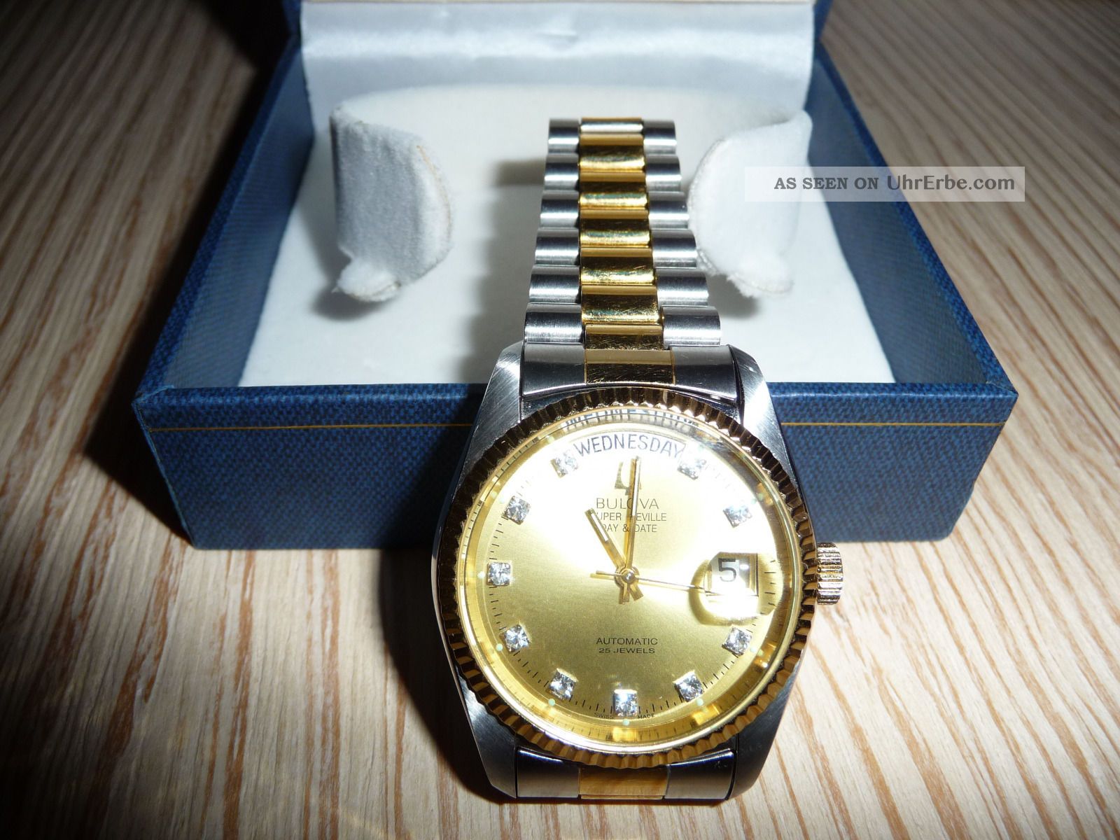 Bulova Seville Day & Date Automatik Uhr Vergoldet Mit Led - Uhrenbeweger Armbanduhren Bild