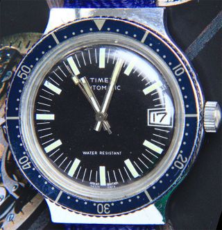 Timex Elegant - Sportliche Vintage Taucheruhr/diver 1970er,  Blau Automatik Bild