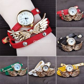 Mode Geschenk Frauen - Mädchen - Retro - Flügel Pu - Leder - Armband - Uhr - Armbanduhr Bild