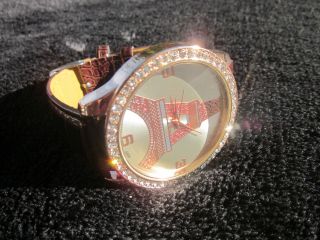 Uhr Armbanduhr Eifelturm Paris Blingbling Braun Gold Blogger Vintage Retro Bild