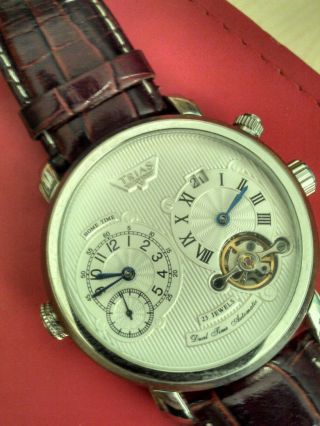 Trias Automatik Uhr Leder Rot Zwei Uhrwerke Bild