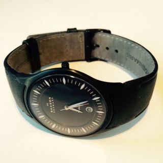 Skagen Denmark Unisex Uhr Armbanduhr Watch Leder Slimline Schwarz Ov Bild