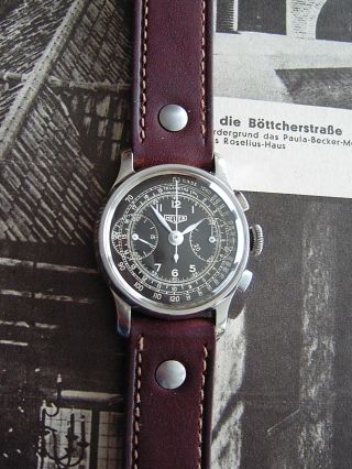 Seltener Heuer Schaltradchronograph / Militär Um 1940,  Edelstahl,  Landeron 13 Bild