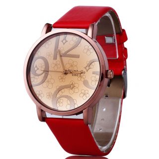 Modern Women Red Pu Leather Band Four Numbers Casual Wristwatch Hot Bild