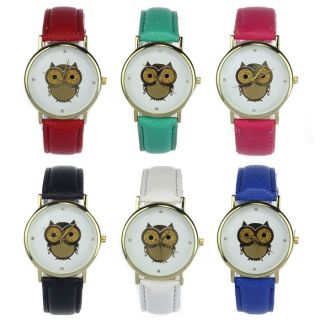 Fashion Women Girl Gold Owl Pattern Wristwatch Leather Quartz Uhren Armbanduhr Bild
