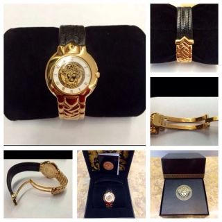 Exklusive Massiv 18kt Versace Armbanduhr Mit 750gg Und Leder Armband,  Box/papiere Bild
