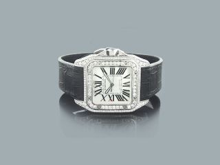 Cartier Santos Mit Lederarmband Und Diamanten Herrenuhr Brillanten Bild