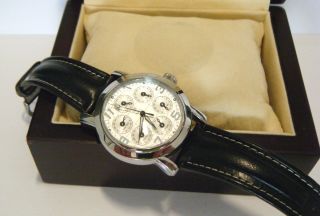 Pierrini Zeitzonen Uhr Edelstahl Armbanduhr Automatik Uhr Glasboden Lederband Bild