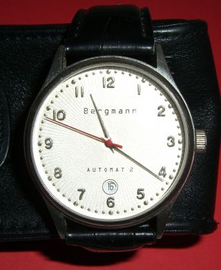 Bergmann Automat 2 Armbanduhr Nr.  0360 Leder Armband Schwarz Analog Bild