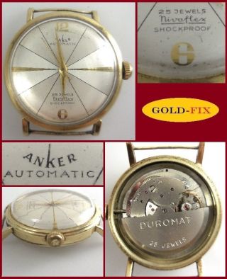 Vintage Armbanduhr Anker Automatic 25 Jewels Duromat,  585er Gelbgold Bild