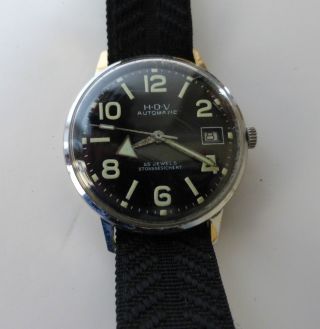 Alte Herren Armbanduhr,  H - D - V Automatic Uhr - Militär Optik 25 Jewels Bild