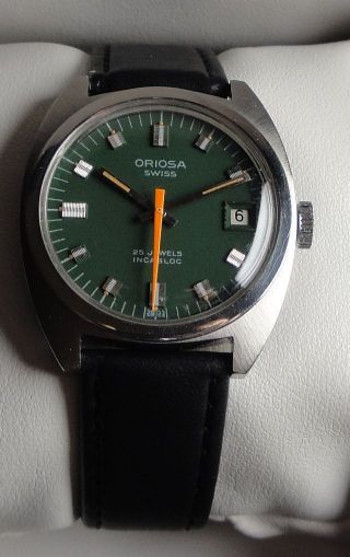 Armbanduhr Automatic Oriosa In Edelstahl M.  Datumsanzeige U.  Grünem Zifferblatt Bild