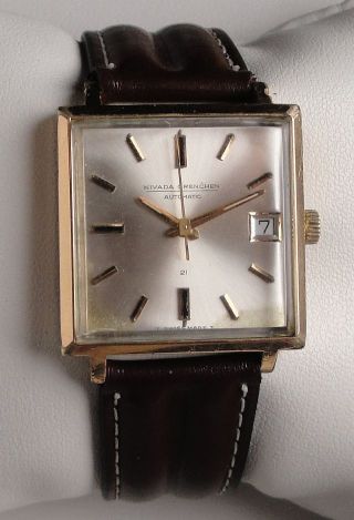 Vintage Armbanduhr Automatic Nivada Grenchen Compensamatic In Edelstahl M.  Datum Bild