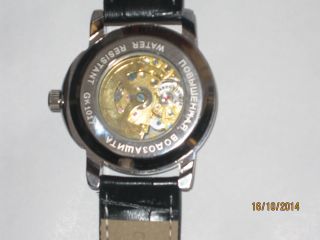 Gefragt Herrenuhr Automatik Mechanische Skelett Uhr Armbanduhr Leder Business Bild
