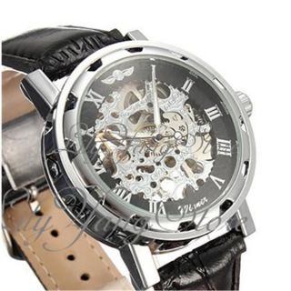 Herrenuhr Automatik Mechanische Uhr Leder Armband Skelett Uhren Armbanduhr Trend Bild