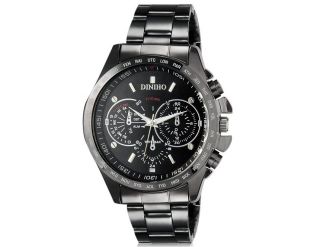Diniho 8015g Armbanduhr Handaufzug Wrist Watch Edelstahl Wasserdicht Schwarz Bild