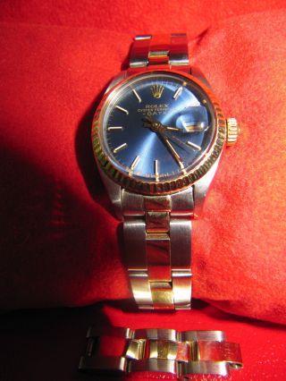 Rolex Oyster Perpetual Date Stahl - Gold - Blaues Zifferblatt Damenuhr Bild