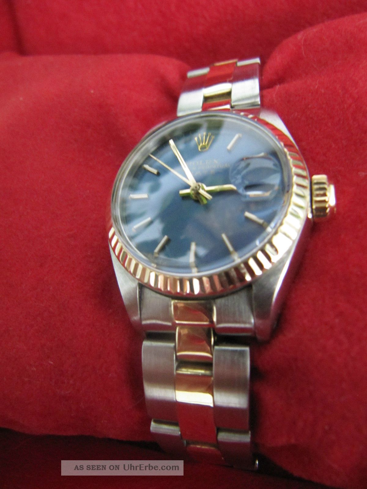 Rolex Oyster Perpetual Date Stahl Gold Blaues Zifferblatt Damenuhr
