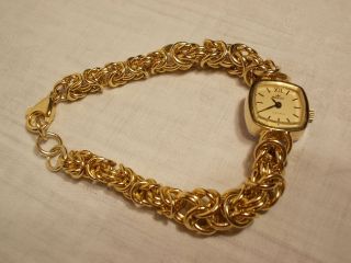 Goldfarbene Damenuhr Majestic Königskette Mechanisch Handaufzug Dau Bild