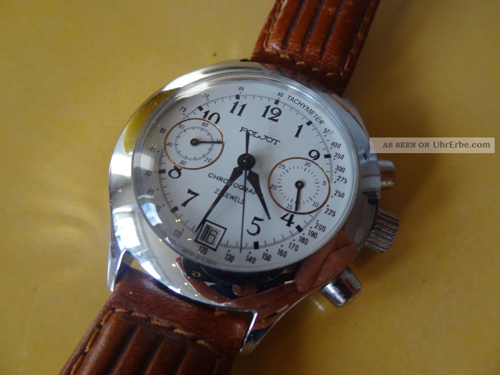 Armbanduhr / Poljot Chronograph, Analog, Handaufzug, Lederarmband