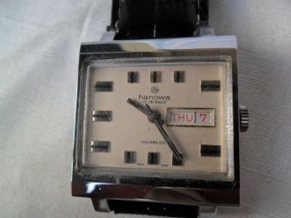 Hau Vintage Hanova Herren Uhr Mit Leder Armband Made In Swiss Bild