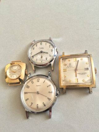 4 Schöne Vintage Armbanduhren Handaufzug - Bifora Top,  Ruhla,  Timex Und E.  R.  C. Bild