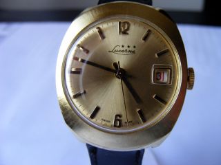 Lucerne Date 70er Swiss Made Herren Uhr Vintage Sammleruhr Nos Bild