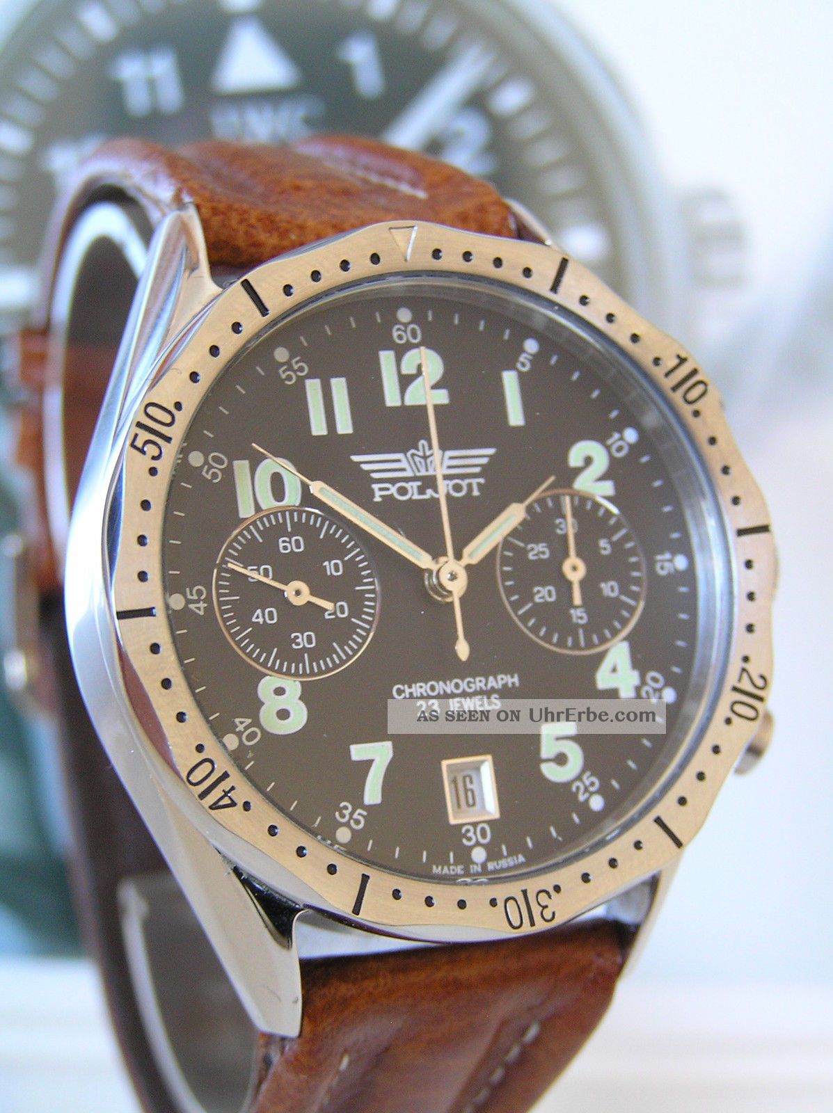 POLJOT Ruslan 3133 Orologio Cronografo Meccanico Russo – Aviator – Quadrante Bianco/Nero – Edizione Limitata
