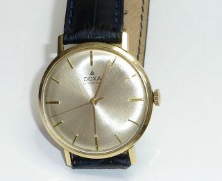 Klassiker Herren Uhr Armbanduhr Doxa Handaufzug 585/14 Karat Gold Mit Lederband Bild
