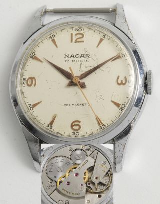 Sehr Seltene Nacar Antike Armbanduhr Top Werk Swiss Made Very Rare Vintage Watch Bild