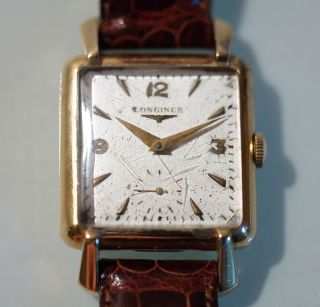 Longines Armbanduhr Antik Herren Damen Gelbgold 18k Wohl 40er Jahre Lederarmband Bild