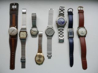 Konvolut RaritÄten 8 Alte Armband Uhren Handaufzug Batterie Funk Bild