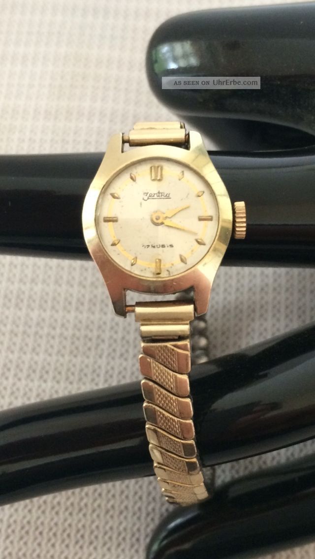 585 Er Gold Uhr Armbanduhr Zentra 17 Rubis Damenuhr Rund Armbanduhren Bild