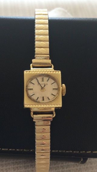 585 Er Gold Uhr Armbanduhr Zentra 17 Jewels Damenuhr Eckig Bild