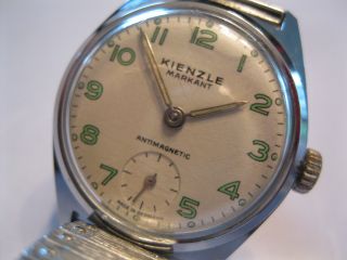 Alte Kienzle Markant Armbanduhr Weißes Zifferblatt Mit Grünen Zahlen Handaufzug Bild